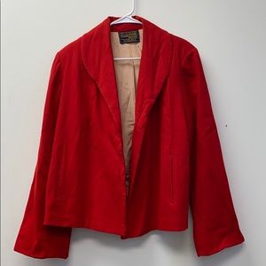 Pendleton Red Blazer Open Front Round Lapel Wool L